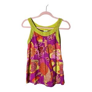 Karma Living Women's Pink Colorful Floral Pullover Tank Top Size M